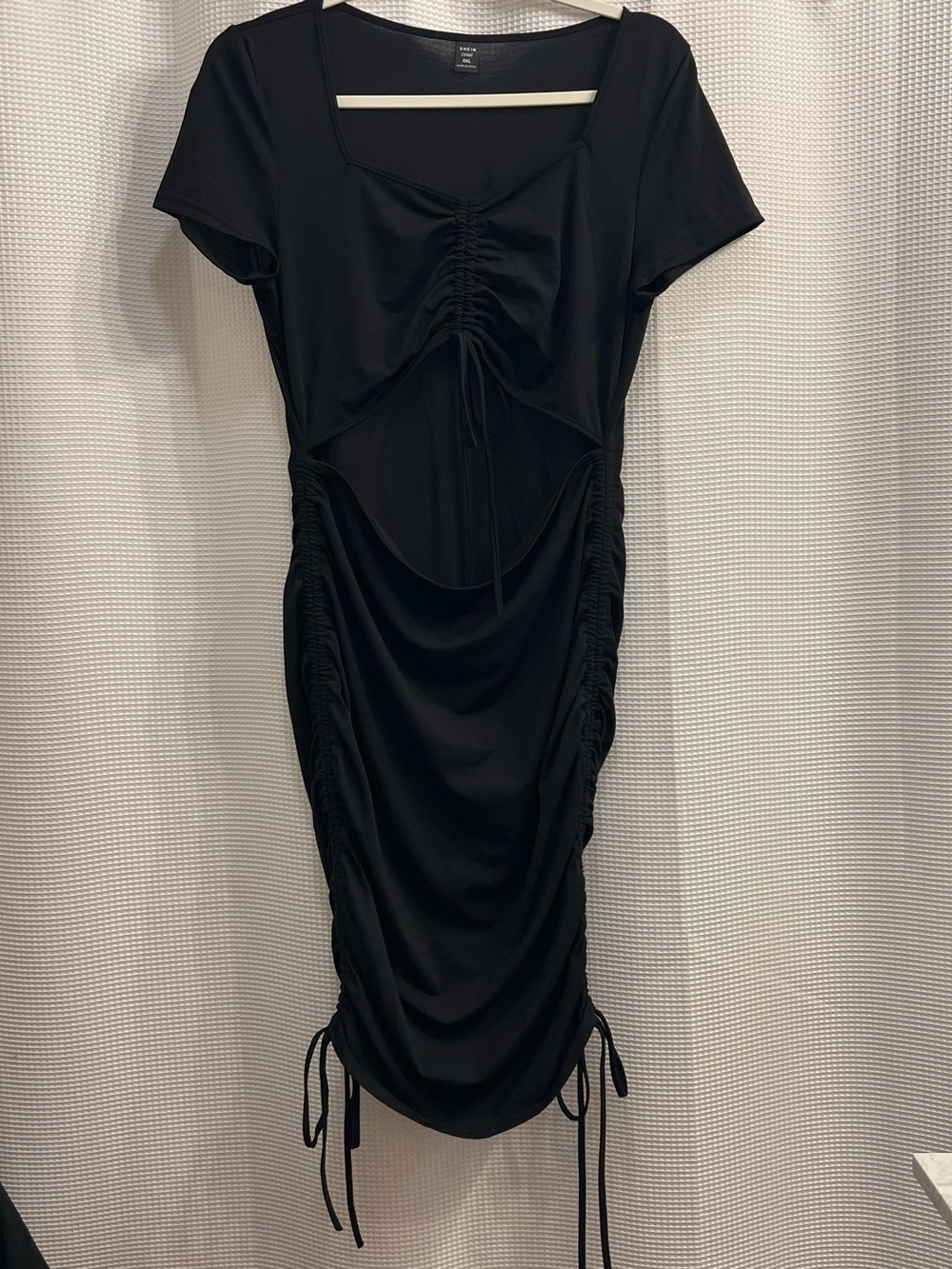 Black Ruched Cutout Midi Dress